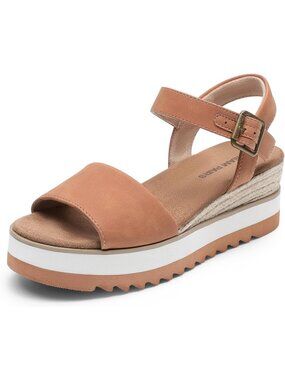 Women's Platform Wedge Sandals Ankle Strap Tan Open Toe Comfortable Shoes